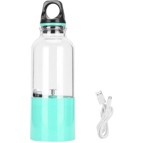 Portable Electric Fruit Juicing Cup Two Leaf Cutter Head Juicer Mixer 2600mah for Travel Home USB Rechargeable(Blue 500ML)