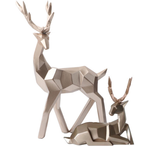2pcs Modern Resin Deer Statue Sculpture Home Desktop Cabinet Ornaments Decoration (Golden) (1/5)