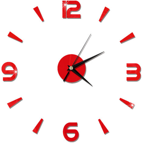 Wall Clock Sticker 1mm Acrylic Mirror Watch Decor DIY Wall Modern Home Office Room Decor (Red) (1/5)