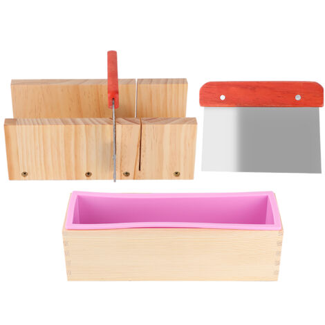 DIY Soap Mold 1200ml Loaf Mold Reusable Soap Cutter with Scale Set (Pink Silicone) (1/5)