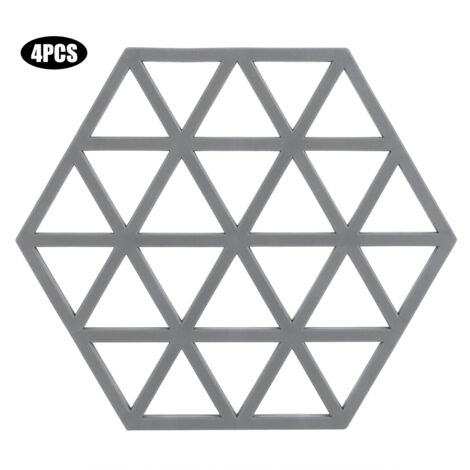 4Pcs Household Dining Table Thicken TPR Coaster Hollow Heat Insulated Cup Pad MatsHexagonal Grid Type Gray (1/5)