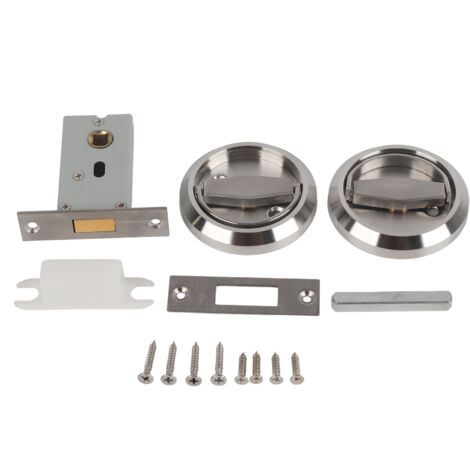 Home Bathroom DoubleSided Lock 304 Stainless Steel Ring Handle Door Lock Accessories(Silver (With Lock) )
