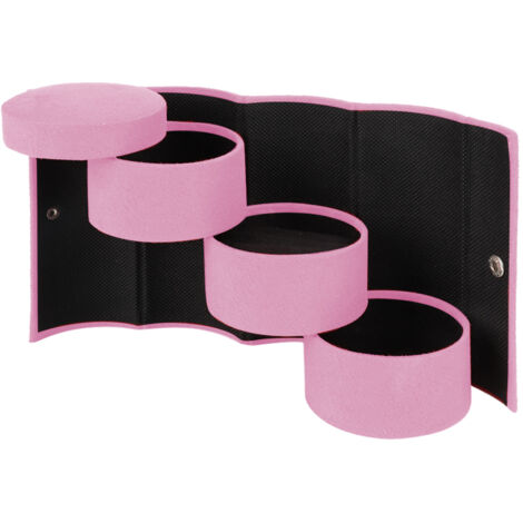 Fashionable Portable Folding Jewelry Storage Box Multi-Functional Cylindrical Organizer (Pink) (1/5)