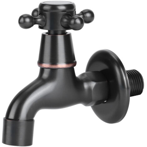 Retro Style Brass Single Handle Single Cold Quick Open Faucet Mop Pool Water Tap for Home UseShort Faucet Black (1/5)
