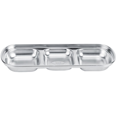 Stainless Steel Three Grid Sauce Dish Seasoning Dish Snack Plate Food Dipping Bowl for Home Kitchen Hotel (1/5)