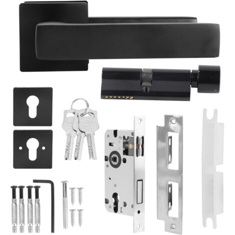 Adjustable Simple Black Lock Cylinder Handle Set KeyedLocking Door Knob Accessory (1/5)