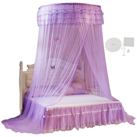 Breathable Round Canopy Lace Princess Style Mosquito Net Bed Curtain Netting (Purple) (1/5)