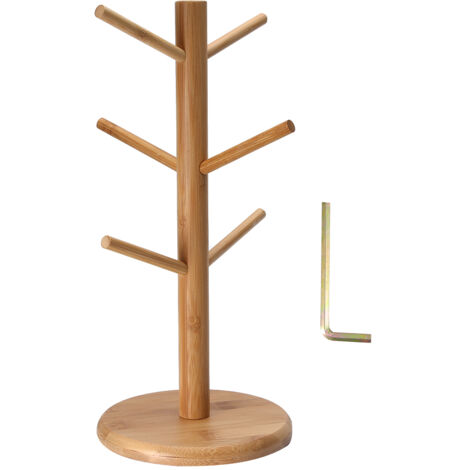 Bamboo Mug Rack Tree Storage Rack 6 Hooks Removable Tea Cup Holder Organizer (1/5)