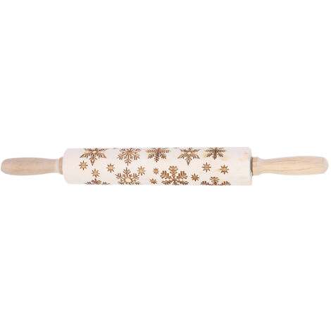 Christmas Wooden Rolling Pins Engraved Embossing Dough Pin with Snowflake Pattern Baking Tool (1/5)