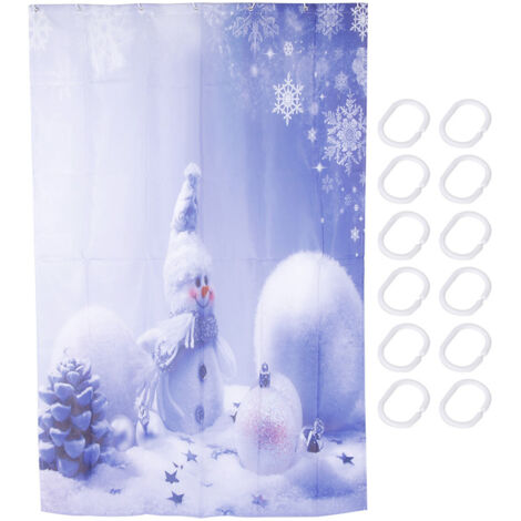 Christmas Waterproof Punch Free Bathroom Bath Shower Curtain Decoration with 12 Hooks Set (1/5)