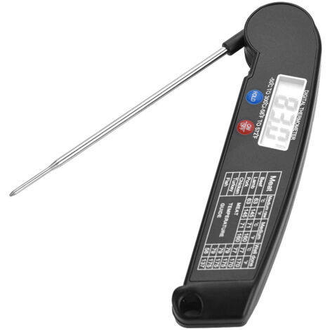 LCD Digital Food Thermometer with Foldable Probe Kitchen Cooking BBQ Grill Temp Tester Black (1/5)