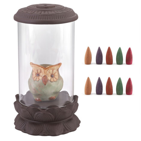 Cute Shape Backflow Incense Burner Incense Holder Home Office Ornament DecorSeated Owl (1/5)