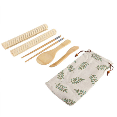 100% Bamboo Sushi Kit Rolling Mats Rice Paddle Rice Spreader Chopsticks (1/5)