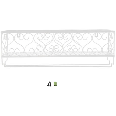 Wall Mount Metal Wine Rack Bottle Champagne Glass Holder Storage Bar Accessory with Shelf White (1/5)