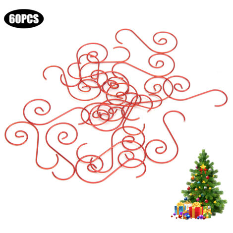 60pcs Mini Multi Purpose Metal S Shape Hooks Christmas Tree Holder Decoration(Red ) (1/5)