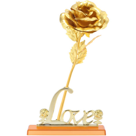 24K Gold Foil Flower Artificial Rose Valentine Day Romantic Gift for Home Table Decor(Golden)