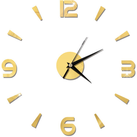 Wall Clock Sticker 1mm Acrylic Mirror Watch Decor DIY Wall Modern Home Office Room Decor (Gold) (1/5)