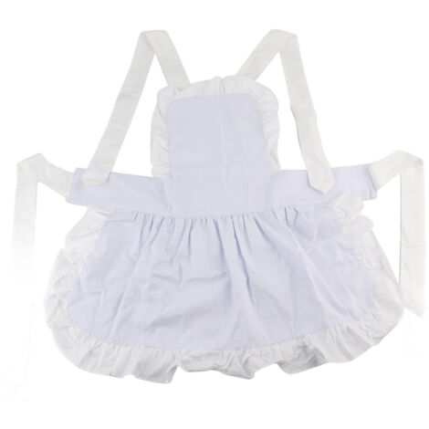 White Cotton Women Maid Apron Ruffle Hem Kitchen Solid Color Apron (1/5)