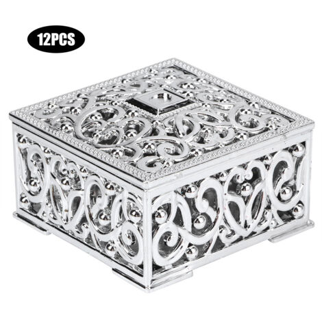 12Pcs European Style Hollow Square Candy Box Container Sugar Box Wedding SuppliesSilver (1/5)