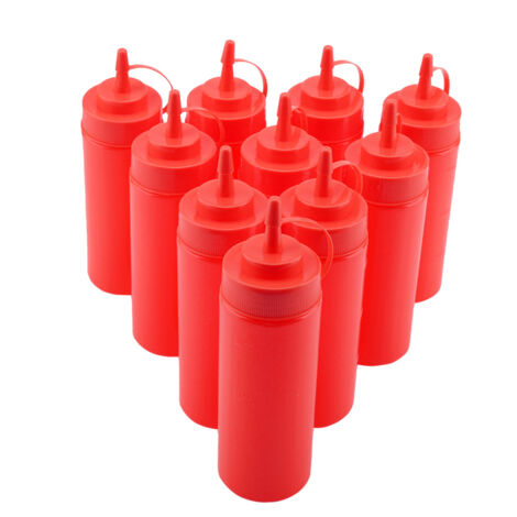 340ml 10pcs / Set Plastic Condiment Dispenser for Sauce Oil Cream Vineger (Red) (1/5)