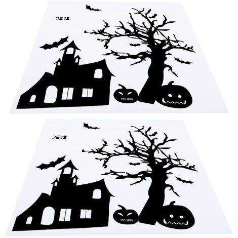 2 Set Bats Haunted House Pumpkin Pattern Halloween Wall Stickers Removable Wall Decals for Room Decor (1/5)