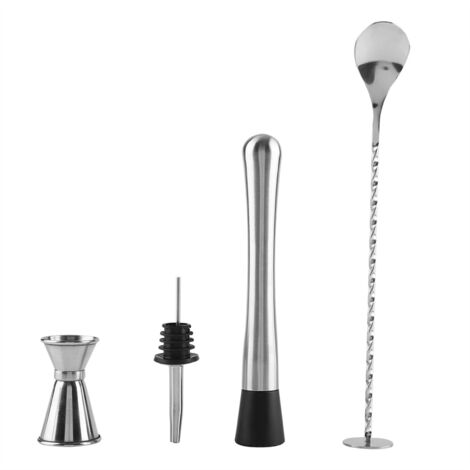 4pcs/ Set Durable Stainless Steel Drinking Cocktail Mixing Tool Set in Home Bar Party(A) (1/5)