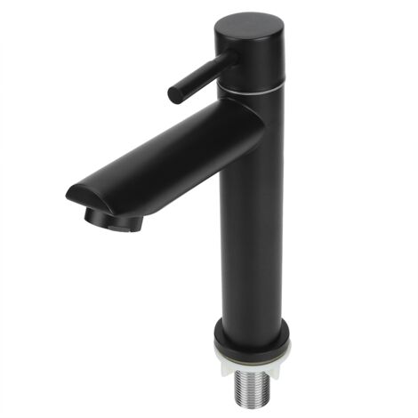 G1/2in Stainless Steel Washbasin Single Cold Faucet Water Tap for Bathroom Toilet BlackStraight Type (Without Tube) (1/5)