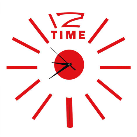 Wall Clock 3D Sticker Big Watch Decor DIY Wall Modern Home Office Room Decor (Red) (1/5)