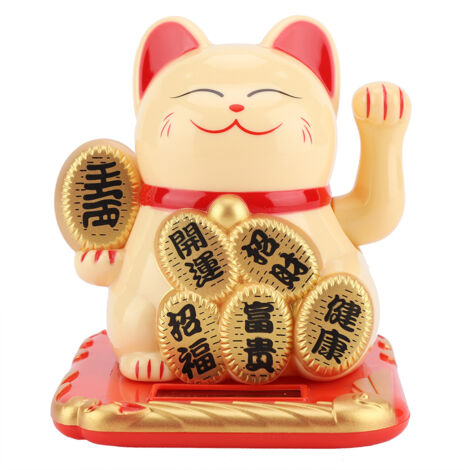 Solar Powered Adorable Swing Lucky Beckoning Fortune Welcoming Cat Home Car Decor(Golden) (1/5)