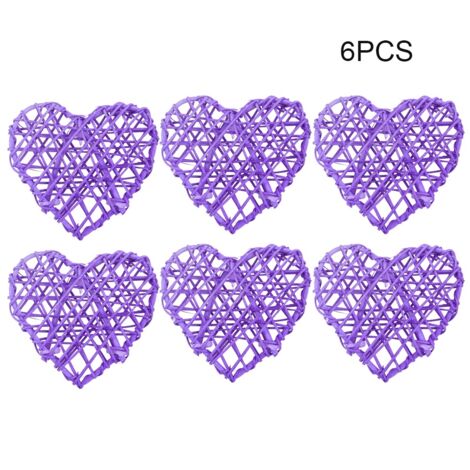 6Pcs DIY Decorative Heart Shaped Rattan Ball Ornament Wedding Party Decoration (Purple) (1/5)