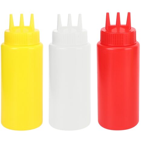 3pcs 3 Hole Squeeze Condiment Bottle with Lid for Salad Dressing Sauces Ketchup (1/5)