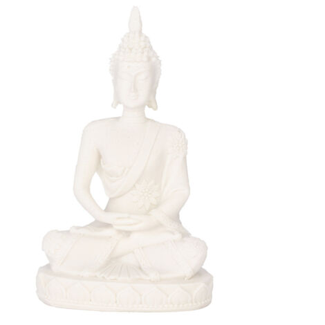 Meditating Seated Buddha Statue Carving Figurine Craft for Home Decoration Ornament (White)