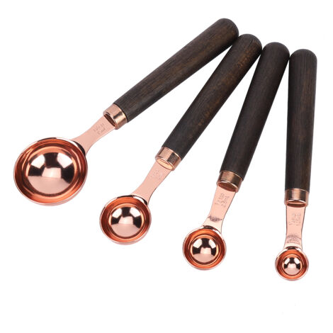 4Pcs/Set Stainless Steel Measuring Spoon Set Rose Gold with Wood Handle Bakeware (1/5)