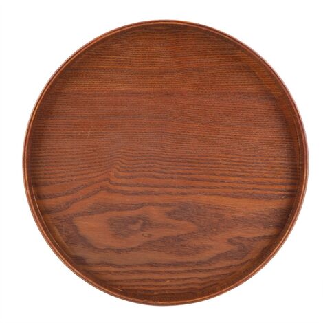 Round Natural Wood Serving Tray Wooden Plate Tea Food Server Dishes Water Drink Platter 30cm (1/5)