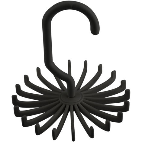 360° Rotatable Tie Rack Belt Scarves Hook Hanger Holder Organizer (Black) (1/5)