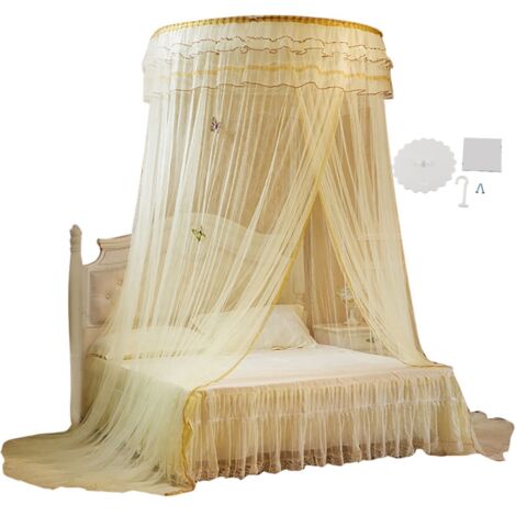 Breathable Round Canopy Lace Princess Style Mosquito Net Bed Curtain Netting (Beige) (1/5)