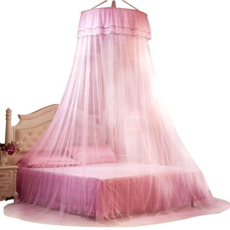 Breathable Round Canopy Lace Princess Style Mosquito Net Bed Curtain Netting (Pink) (1/5)