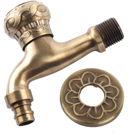 G1/2" Antique Brass Laundry Bathroom Washing Machine Wall Mounted Water Faucet Single Cold Tap (1/5)