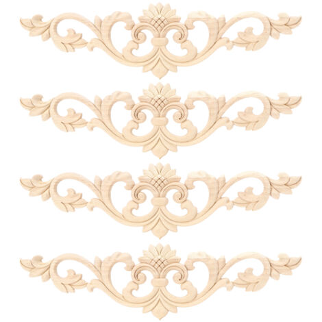 4Pcs Unpainted Wood Carved Applique Beautiful Carving Decal Garden Fence Furniture Decor 30x8cm (1/5)