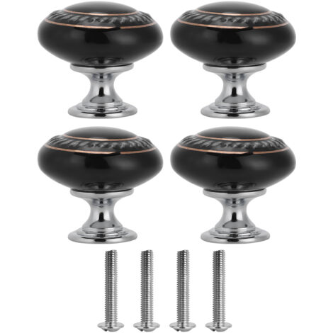 4Pcs Set Modern Ceramic Handle Pull Handle Knobs Hardware Fittings for Drawer Closet Cabinet(1043 Double Gold RingBlack ) (1/5)
