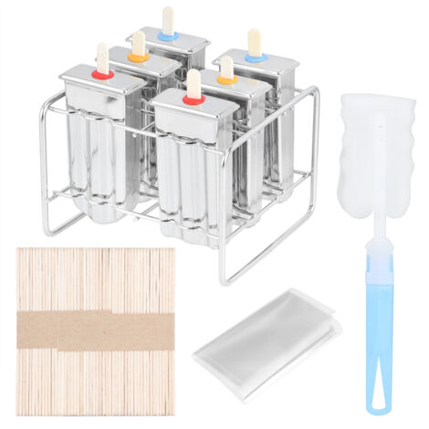 6-Mold Stainless Steel Ice Cream Mold Maker Making Tool with Rack Cleaning Brush for Kitchen (1/5)