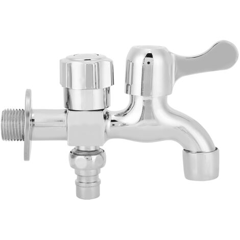 G1/2in Alloy Silver Wall In Double Water Outlet Tap Washing Machine Mop Pool Water Faucet (1/5)