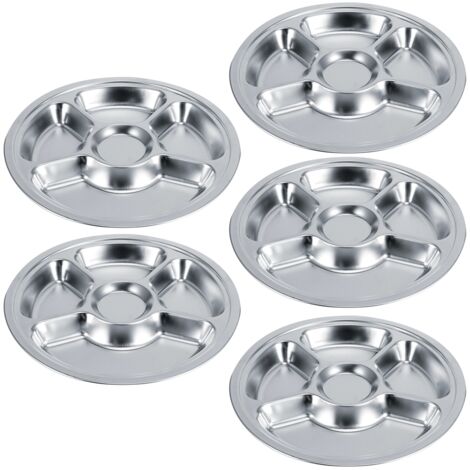 5Pcs Thicken 304 Stainless Steel Round Divided Service Plate Dinner Tray Tableware for Kid5‑Section (1/5)