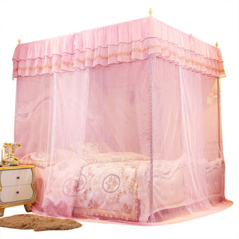 Luxury Princess Three Side Openings Post Bed Curtain Canopy Netting Mosquito Net Bedding (L) (1/5)