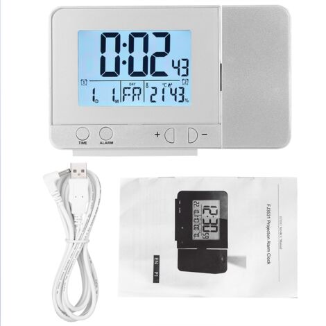 LED Multifunction Projection Digital Alarm Clock Temperature USB (Silver) (1/5)
