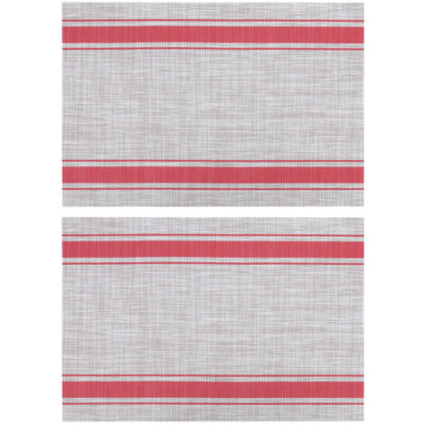 2Pcs Household Stripe Type PVC Tableware Pad Heat Insulation Placemat Table Mat Decoration(Red ) (1/5)