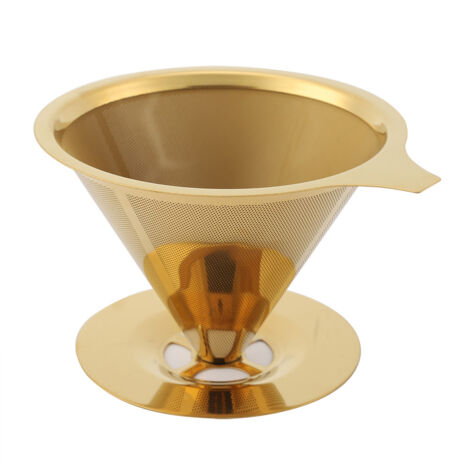 Stainless Steel Titanium Gold Pour Over Coffee Dripper Filter with Cup Stand and Handle (1/5)