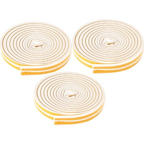 3Pcs 5m Window Door Weather Stripping Soundproof Self Adhesive Sealing Strip White 9x6mm (1/5)