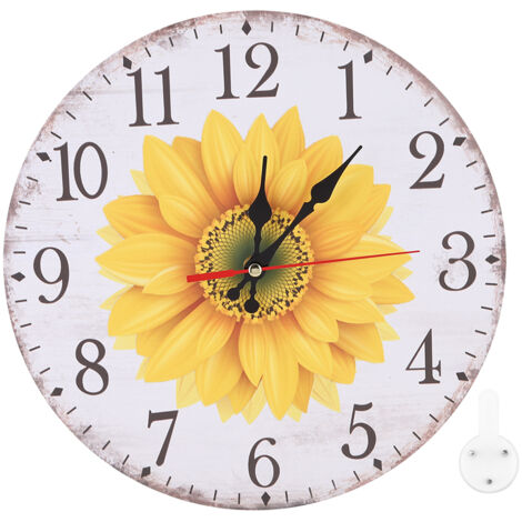 30cm Elegant Style Sunflower Pattern Wall Hanging Clock for Home Office Living Room Decoration (1/5)