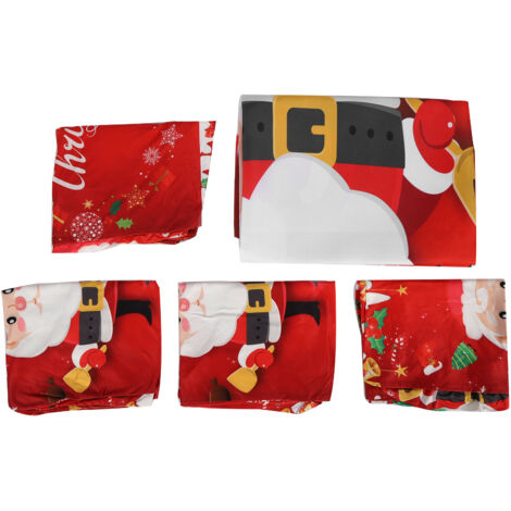Christmas Tablecloth Chair Covers Set for Home Kitchen Dining Room Festive DecorationRed Santa Claus 140x180cm (1/5)